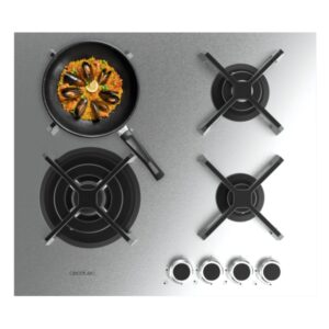 Cecotec Bolero Squad G 4400S Inox Cocina de Gas Encastrable - 4 Quemadores - Acero Inoxidable - 8kW - Parrillas de Hierro Fundido - Wok de Triple Corona - Color Acero
