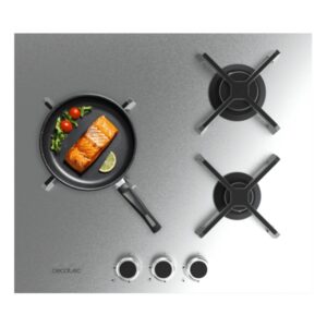 Cecotec Bolero Squad G 3400S Inox Cocina de Gas Encastrable - 3 Quemadores - Acero Inoxidable - 6.2kW - Parrillas de Hierro Fundido - Wok de Triple Corona - Color Acero