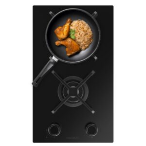 Cecotec Bolero Squad G 2400S Nano Glass Cocina de Gas Encastrable - 2 Quemadores - Acabado en Cristal Negro - 5.2kW - Parrillas de Hierro Fundido - Wok de Triple Corona - Color Negro