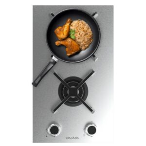 Cecotec Bolero Squad G 2400S Inox Cocina de Gas Encastrable - 2 Quemadores - Acero Inoxidable - 5.2kW - Parrillas de Hierro Fundido - Wok de Triple Corona - Color Acero