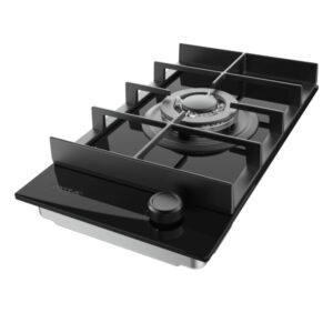 Cecotec Bolero Squad G 1400F Glass Black Cocina de Gas Encastrable - 1 Quemador - Acabado en Cristal Negro - 3.4kW - Parrillas de Hierro Fundido - Wok de Triple Corona - Color Negro