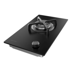 Cecotec Bolero Squad G 1400S Nano Glass Cocina de Gas Encastrable - 1 Quemador - Acabado en Cristal Negro - 3.4kW - Parrillas de Hierro Fundido - Wok de Triple Corona - Color Negro