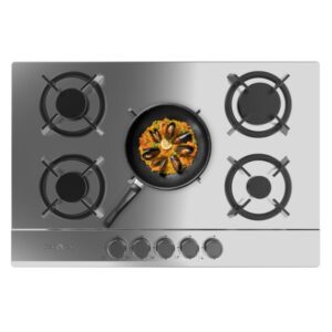 Cecotec Bolero Squad G 5200S Inox Cocina de Gas Encastrable - 5 Quemadores - Acero Inoxidable - 11kW - Parrillas de Hierro Fundido - Inyector Convertor a Glp - Color Acero