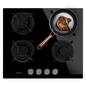 Cecotec Bolero Squad G 4200S Glass Black Cocina de Gas Encastrable - 4 Quemadores - Acabado en Cristal Negro - 8kW - Parrillas de Hierro Fundido - Inyector Convertor a Glp - Color Negro
