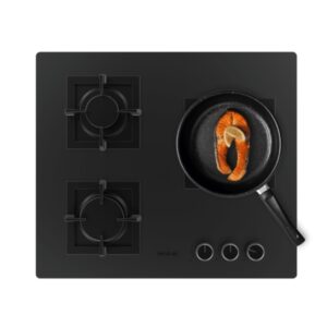Cecotec Bolero Squad G 3800S Eternal Nano Glass Cocina de Gas Encastrable - 3 Quemadores - Incluye Accesorios - 10.35kW - Parrillas de Hierro Fundido - Inyector Convertor a Glp - Color Negro