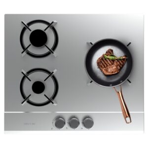 Cecotec Bolero Squad G 3200S Inox Cocina de Gas Encastrable - 3 Quemadores - Acero Inoxidable - 6.25kW - Parrillas de Hierro Fundido - Inyector Convertor a Glp - Color Acero