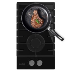Cecotec Bolero Squad G 2200F Glass Black Cocina de Gas Encastrable - 2 Quemadores - Acabado en Cristal Negro - 5.25kW - Parrillas de Hierro Fundido - Inyector Convertor a Glp - Color Negro