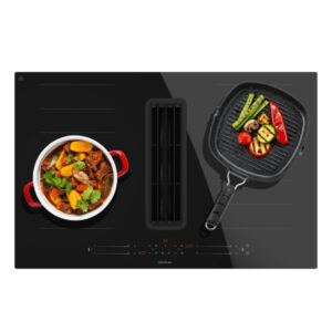 Cecotec Bolero Squad IH 4800 FullFlex80 Cocina de Induccion Encastrable con Extractor Integrado Integrada - 7400W - Succion 630m3/h - Funcion Booster - 15 Niveles - Temporizador - Color Negro