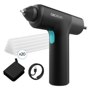 Cecotec Perfect Fix 360 FreeStyle Pistola de Cola Termofusible Inalambrica - Bateria 2600mAh 3.6V - Estuche - Protector de Mesa - 20 Barras de Silicona de 7mm - Apagado Automatico - Color Negro