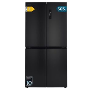 Cecotec Bolero CoolMarket 4D 503 Dark E Frigorifico Americano 4 Puertas - Capacidad 503L - Luz LED - Compresor Inverter - Silencioso - Frio Envolvente - Clase E - 177.5x85.3x69.8cm - Color Negro