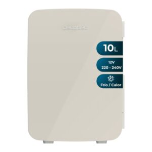 Cecotec Bolero MiniCooling 10L Bahamas Beige Mini Frigorifico Portatil - Capacidad 10L - 12V/220V - Temperatura Regulable - Enfria hasta 7ºC - Funcion Calentamiento hasta 65ºC - Color Beige