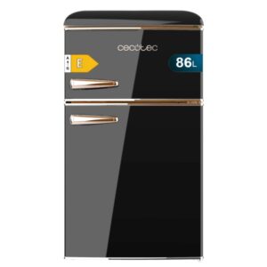 Cecotec Bolero CoolMarket 2D Origin 86 Black E Mini Frigorifico de Dos Puertas de 86L - Luz LED - Estilo Retro - Tirador Cromado - Cajon para Vegetales - 48.7x59.2x89.3cm - Color Negro