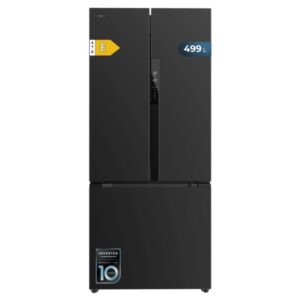 Cecotec Bolero CoolMarket FD 499 Dark E Frigorifico Puerta Francesa de 4 Puertas - Capacidad 499L - Compresor Inverter - Modo Vacaciones - Frio Envolvente - Clase E - 75.9x74.2x178cm - Color Acero