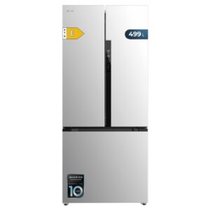 Cecotec Bolero CoolMarket FD 499 Inox E Frigorifico Puerta Francesa de 4 Puertas - Capacidad 499L - Compresor Inverter - Modo Vacaciones - Frio Envolvente - Clase E - 75.9x74.2x178cm - Color Acero