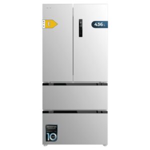 Cecotec Bolero CoolMarket FD 436 Inox E Frigorifico Puerta Francesa de 4 Puertas - Capacidad 463L - Compresor Inverter - Modo Vacaciones - Frio Envolvente - Clase E - 83.6x63.6x183cm - Color Acero