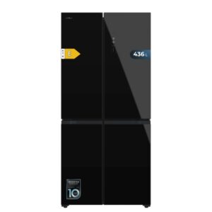 Cecotec Bolero CoolMarket 4D 436 Black Glass E Frigorifico Americano 4 Puertas - 436L - Compresor Inverter - Modo Vacaciones - Puerta de Cristal - Frio Envolvente - 83.6x63.6x183cm - Color Negro