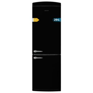 Cecotec Bolero CoolMarket Combi Origin 294+ Black E Frigorifico Combi - Capacidad 294L - Congelacion Ultrarapida - Estilo Retro - Frio Envolvente - Clase E - 60.5x63.1x190.2cm - Color Negro