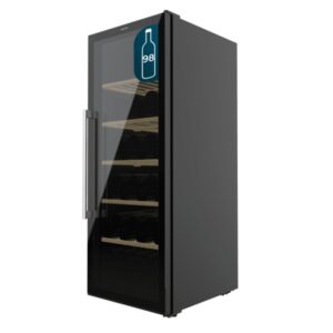 Cecotec Bolero GrandSommelier 98000 Black Vinoteca 98 Botellas - Capacidad 201L - Silencioso 37dB - Luz LED - Pantalla LED - Temperatura Regulable - Acero Inoxidable - Seguro Infantil - Color Negro