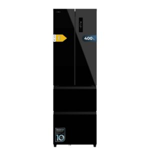 Cecotec Bolero CoolMarket Combi F2D 400 Black Glass E Frigorifico Puerta Francesa de 4 Puertas - 400L - Luz LED - Compresor Inverter - Total Nofrost - Puerta de Cristal - 60x64x191cm - Color Negro