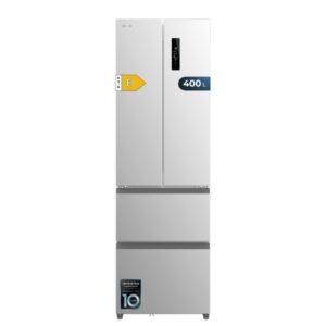 Cecotec Bolero CoolMarket Combi F2D 400 Inox E Frigorifico Puerta Francesa de 4 Puertas - 400L - LED - Compresor Inverter - Acero Inoxidable - Total Nofrost - Frio Envolvente - 60x64x191cm - Color Acero