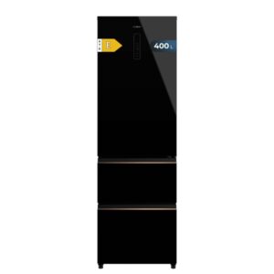 Cecotec Bolero CoolMarket Combi FD 400 Black Glass E Frigorifico Puerta Francesa - 400L - Luz LED - Compresor Inverter - Total Nofrost - Puerta de Cristal - Frio Envolvente - 60x64x191cm - Color Negro