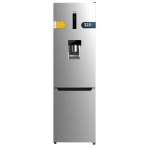Cecotec Bolero CoolMarket Combi 322 WD Inox E Frigorifico Combi - Capacidad 322L - Compresor Inverter - Modo Vacaciones - Dispensador de Agua - Frio Envolvente - 59.5x63.5x185.5cm - Color Acero