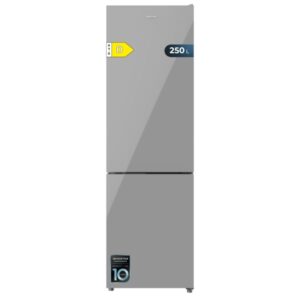 Cecotec Bolero CoolMarket Combi 250 Grey Glass D Frigorifico Combi - Capacidad 250L - Compresor Inverter - Frio Envolvente - Cajon Humedad Regulable - Clase E - 54x57.6x180cm - Color Gris