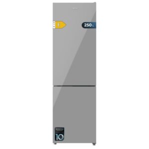 Cecotec Bolero CoolMarket Combi 250 Grey Glass E Frigorifico Combi - Capacidad 250L - Temperatura Regulable - Frio Envolvente - Cajon Humedad Regulable - Clase E - 54x57.6x180cm - Color Gris