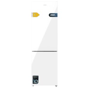 Cecotec Bolero CoolMarket Combi 250 White Glass E Frigorifico Combi - Capacidad 250L - Temperatura Regulable - Frio Envolvente - Cajon Humedad Regulable - Clase E - 54x57.6x180cm - Color Blanco