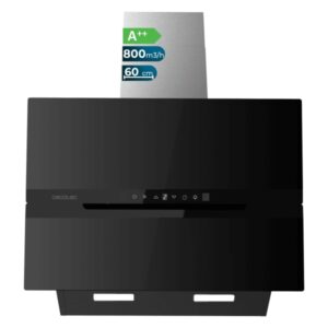 Cecotec Bolero Flux DT 608010 Glass Black A++ Campana Extractora de 60cm - 210W - Succion 800m3/h - Luz LED - Pantalla LED - Incluye Accesorios - Filtros de Carbono Incluidos - Color Negro