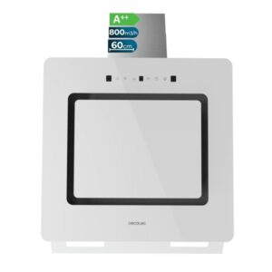Cecotec Bolero Flux DT 608002 Glass White A++ Campana Extractora de 60cm - 210W - Succion 800m3/h - Luz LED - Pantalla LED - Incluye Accesorios - Filtros de Carbono Incluidos - Color Blanco