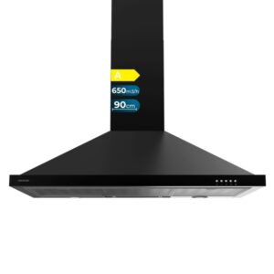 Cecotec Bolero Flux PM 906500 Black A Campana Extractora de 90cm - 165W - Succion 650m3/h - Luz LED - Incluye Accesorios - Kit de Montaje - Filtros de Carbono Incluidos - Color Negro