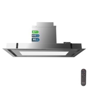 Cecotec Bolero Flux TIR 908000 Inox A++ Campana Extractora Integrable de Techo de 90cm - 210W - Succion 800m3/h - Cable 90cm - Luz LED - Incluye Accesorios - Filtros de Carbono Incluidos - Color Acero