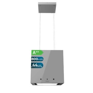 Cecotec Bolero Flux CCT 448000 Glass Grey A++ Campana Extractora Colgante de 44cm - 210W - Succion 800m3/h - Luz LED - Pantalla LED - Incluye Accesorios - Filtros de Carbono Incluidos - Color Gris