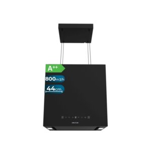 Cecotec Bolero Flux CCT 448000 Black A++ Campana Extractora Colgante de 44cm - 210W - Succion 800m3/h - Luz LED - Pantalla LED - Incluye Accesorios - Filtros de Carbono Incluidos - Color Negro