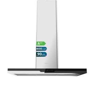Cecotec Bolero Flux ICT 908000 Glass Black A++ Campana Extractora de Techo de 90cm - 210W - Succion 800m3/h - Luz LED - Pantalla - Acero Inoxidable - Apagado Automatico - Filtros de Carbono - Color Negro