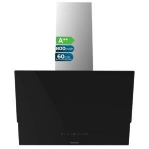 Cecotec Bolero Flux DT 608001 Glass Black A++ Campana Extractora de 60cm - 210W - Succion 800m3/h - Luz LED - Pantalla LED - Incluye Accesorios - Filtros de Carbono Incluidos - Color Negro