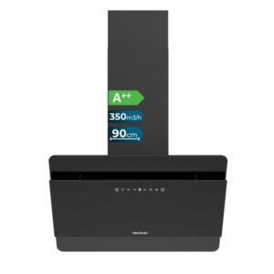 Cecotec Bolero Flux DT 608000 Glass Black A++ Campana Extractora de 60cm - 210W - Succion 800m3/h - Luz LED - Pantalla LED - Incluye Accesorios - Filtros de Carbono Incluidos - Color Negro