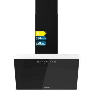 Cecotec Bolero Flux DT 606500 Glass Black A Campana Extractora de 60cm - 165W - Succion 650m3/h - Luz LED - Pantalla LED - Incluye Accesorios - Filtros de Carbono Incluidos - Color Negro