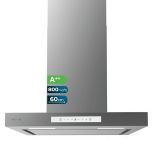 Cecotec Bolero Flux TT 608000 Slim Glass White A++ Campana Extractora de 60cm - 210W - Succion 800m3/h - Luz LED - Pantalla LED - Incluye Accesorios - Acero Inoxidable - Filtros de Carbono - Color Acero