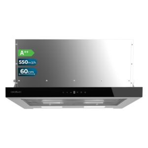 Cecotec Bolero Flux TLT 605500 Glass Black A++ Campana Extractora Telescopica de 60cm - 70W - Succion 550m3/h - Luz LED - Pantalla LED - Incluye Accesorios - Filtros de Carbono Incluidos - Color Negro