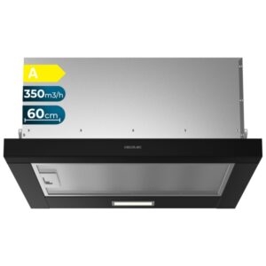 Cecotec Bolero Flux TLM 603500 Black A Campana Extractora Telescopica de 60cm - 70W - Succion 350m3/h - Luz LED - Incluye Accesorios - Kit de Montaje - Filtros de Carbono Incluidos - Color Negro