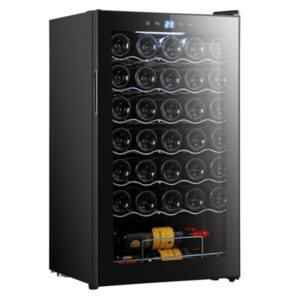 Cecotec Bolero GrandSommelier 34030 Black Compressor Vinoteca 34 Botellas - Capacidad 80L - Silencioso 41dB - Luz LED - Pantalla LED - Temperatura Regulable - Compresor de Enfriamiento - Color Negro