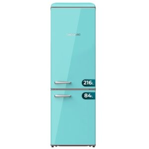 Cecotec Bolero CoolMarket Combi Origin 300 Green E Frigorifico Combi - Capacidad 300L - Temperatura Regulable - Estilo Retro - Cajon para Carne y Pesado - Clase E - Color Menta