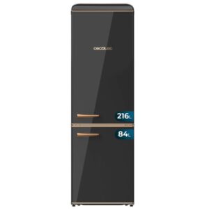 Cecotec Bolero CoolMarket Combi Origin 300 Black E Frigorifico Combi - Capacidad 300L - Temperatura Regulable - Estilo Retro - Cajon para Carne y Pesado - Clase E - Color Negro