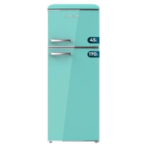 Cecotec Bolero CoolMarket 2D Origin 215 Green E Frigorifico Dos Puertas - Capacidad 215L - Temperatura Regulable - Estilo Retro - Clase E - 148.2x55.2x62.1cm - Color Menta