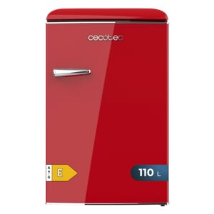 Cecotec Bolero CoolMarket TT Origin 110 Red E Mini Frigorifico - Capacidad 110L - Cajon para Hielo - Luz Interior - Tirador Cromado - Bandejas de Cristal - Color Rojo