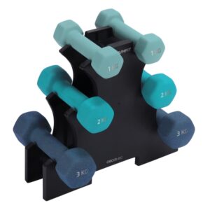 Cecotec DrumFit Dumbbell 123 Neoprene Set Set de Mancuernas de 1, 2 y 3kg - Soporte Incluido - Antideslizante - Hexagonales - Recubrimiento de Neopreno - Color Surtido