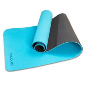 Cecotec DrumFit Yoga Mat Esterilla - Patron Antideslizante - Elastomero Termoplastico - Asa de Transporte - 183x61x0.8cm - Color Negro y Azul