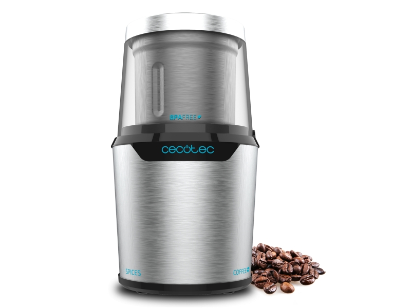 Cecotec Molinillo de Cafe y Especias Titanmill 300 Duoclean Molinillo de Cafe y Especias - 300W - Capacidad 90g - Vaso para Triturar - Cuchillas Recubiertas de Titanio - Color Acero